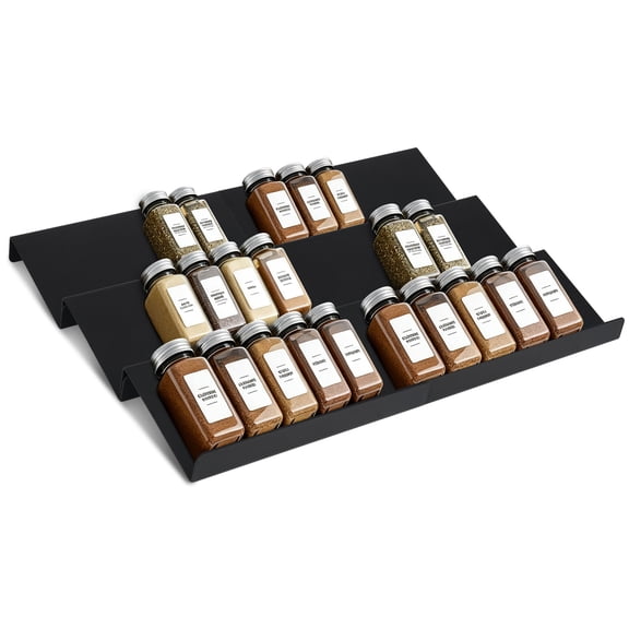 TSV 6pcs Spice Drawer Organizer, Expandable Spice Rack for Drawer from 9" to 18", Stackable Spice Organization, Seasoning Rack Tray Insert for Cabinet