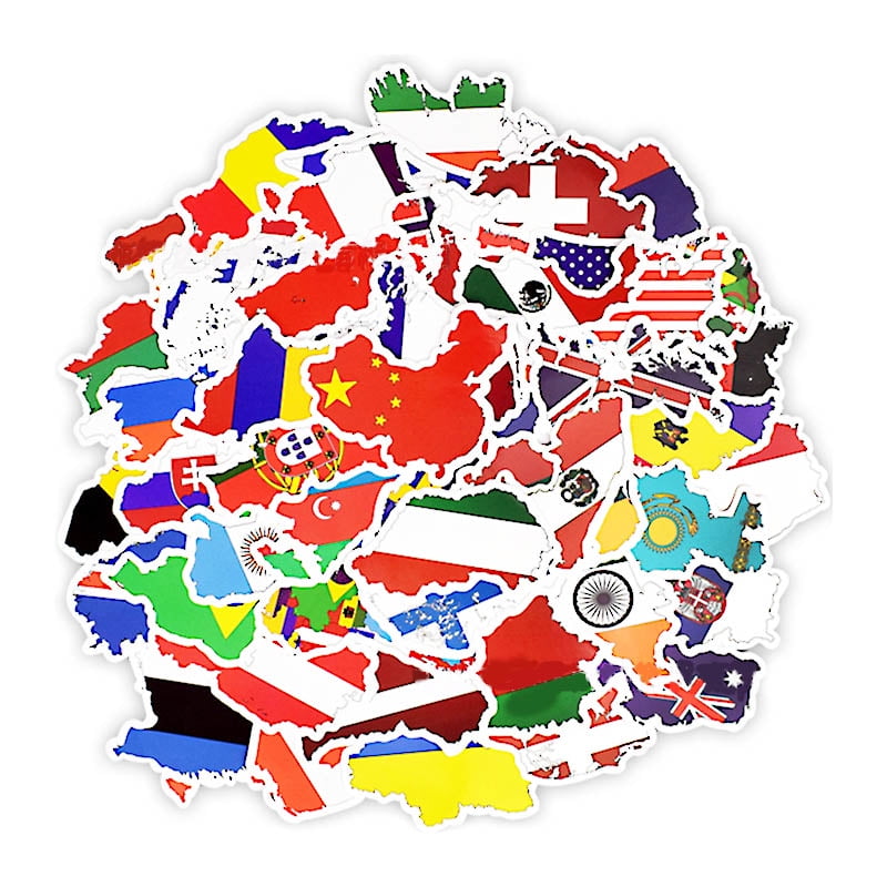 50 Pcs National Flags Stickers Toys for Children Countries Map Travel Sticker 
