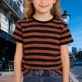 thumbnail image 5 of Byoo Striped Print T-Shirt for Little Boys Casual Short Sleeve Round Neck Comfortable Tshirt Casual Daily Pullover Top， Orange, 5 of 6