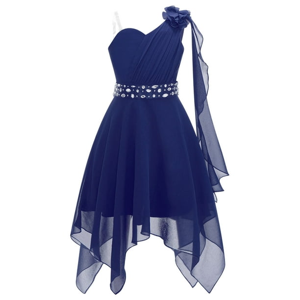 One Shoulder Pleated Junior Bridesmaid Dress With Flowers Daffodil