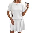 thumbnail image 3 of Women's Short Sleeve Set Cruise Ribbed Loose Matching Lounge Sets 2 Piece Skirt Outfit for Summer White S, 3 of 8