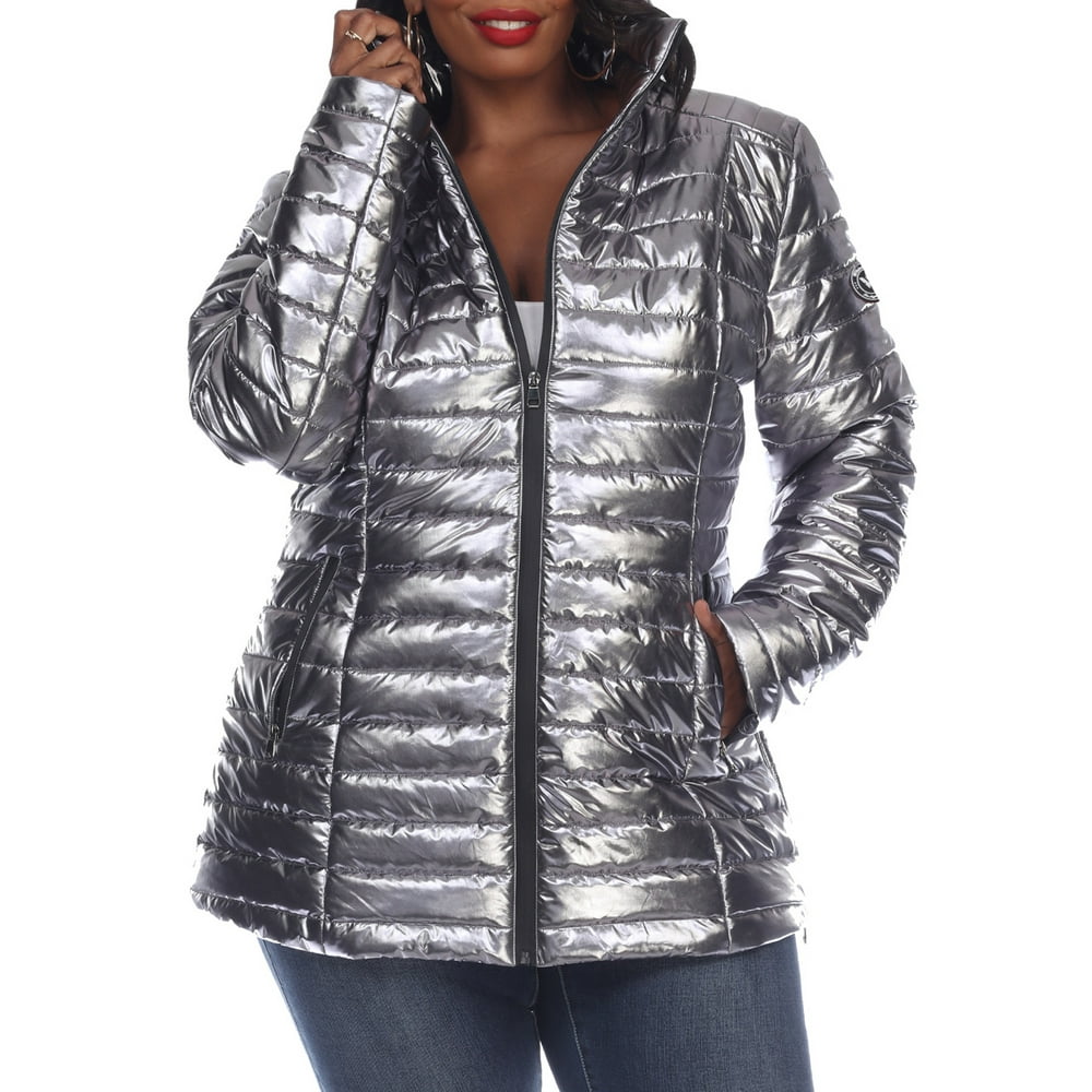 White Mark White Mark Women's Plus Size Metallic Puffer Coat