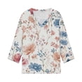 thumbnail image 5 of JoveMarine Women's V-Neck 3/4 Sleeve Floral Print Top Casual Blouse with Slit Hem Spring Fall Fashion Tunic for Daily Wear Weekend Purple Pink M, 5 of 6