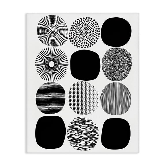 Stupell Industries Mid-Century Black & White Pattern Circles Canvas Art, 16 x 20, by Lisa Nohren
