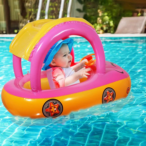 Bouée Bébé 3 à 24 Mois Avec Parasol Et Siège De Sécurité - Flotteur Piscine Enfant Avec Auvent Amovible