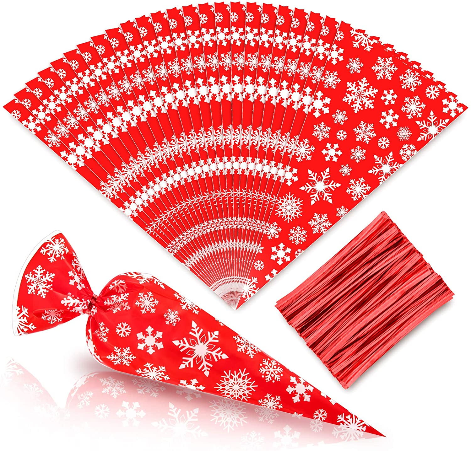 100Pcs Snowflake Cone Bags Sweet Candy Bags Treat Plastic Cellophane