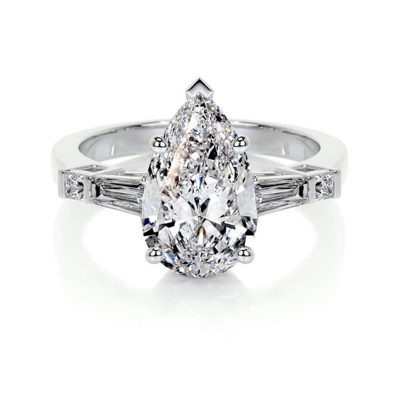 Spot Jewel Beautiful 1.8 Ct Pear Cut Diamond Mid Century Engagement Ring - 14K White Gold Plated Women's Ring - Lab-Created Simulated Diamond - Ideal for Engagements and Memorable Gifts for Her