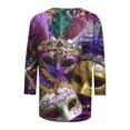 thumbnail image 5 of Jsaierl 2025 Shirt 3/4 Sleeve Mardi Gras Womens Fancy Blouse Carnival T-shirts Mask Print Tunic Theme Party Round Collar Tee, 5 of 5