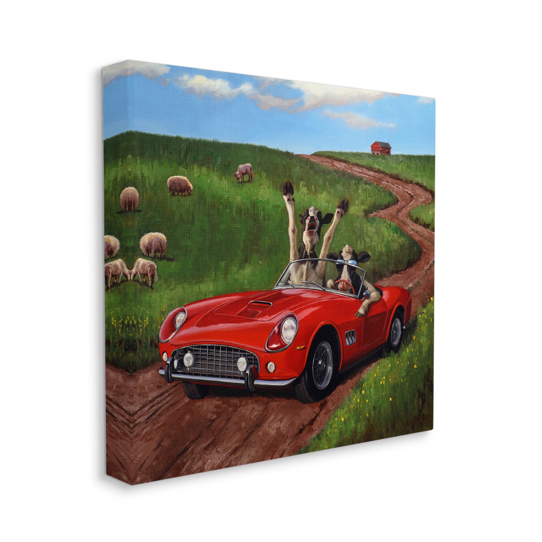 Road Trip Rural Cow Farmland Animals & Insects Painting Gallery Wrapped Canvas Print Wall Art