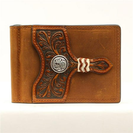 Mens Top Grain Leather Ariat A3539044 Bi-fold Style Top Grain Leather Mens Wallet, Medium Brown - 3 x 4.37 in. ()