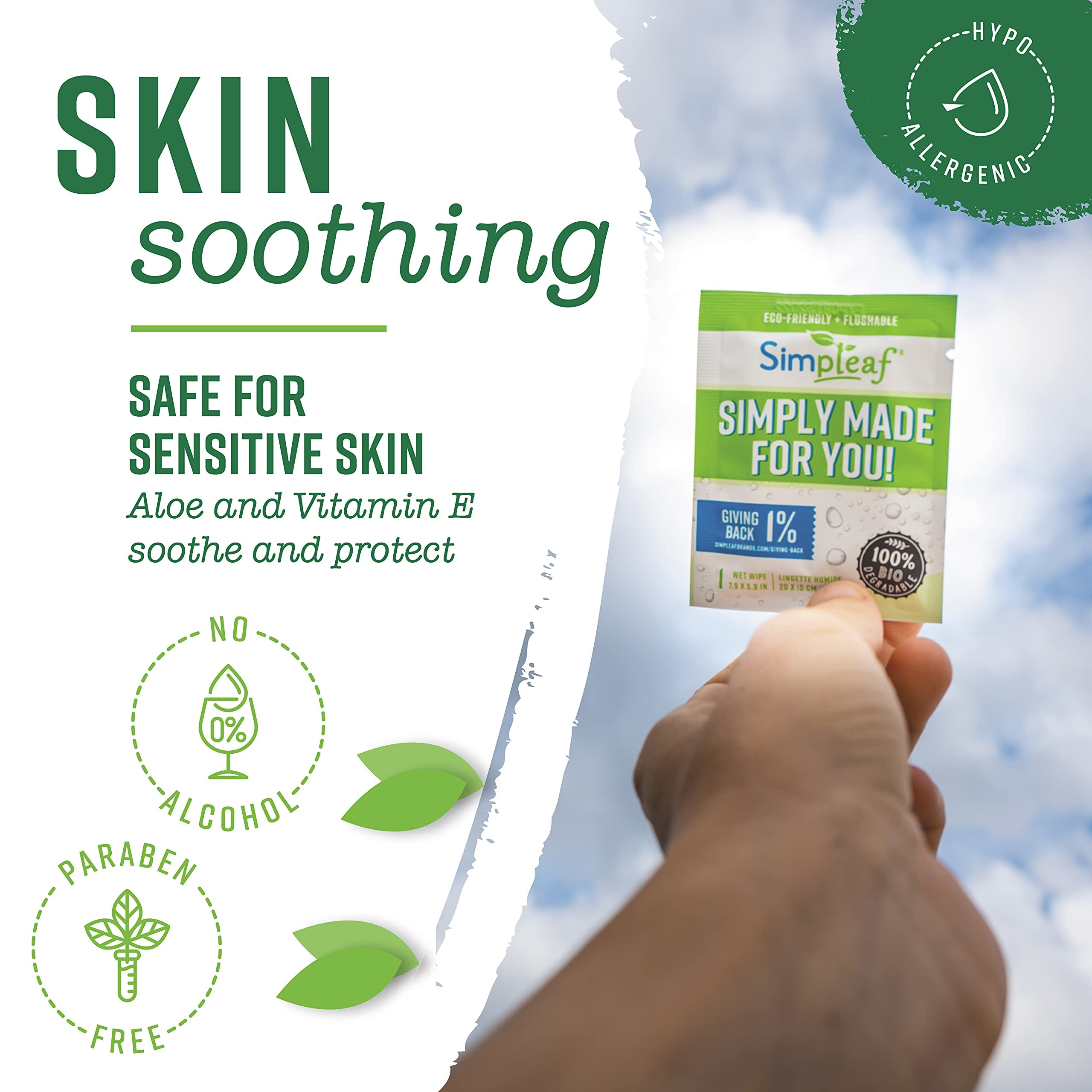 Simpleaf Flushable Single Pack Wet Wipes | Eco- Friendly, Paraben & Alcohol Free | Hypoallergenic & Safe for Sensitive Skin | Aloe Vera | Travel Size | 6 pack -180 Count - Bundle and Save