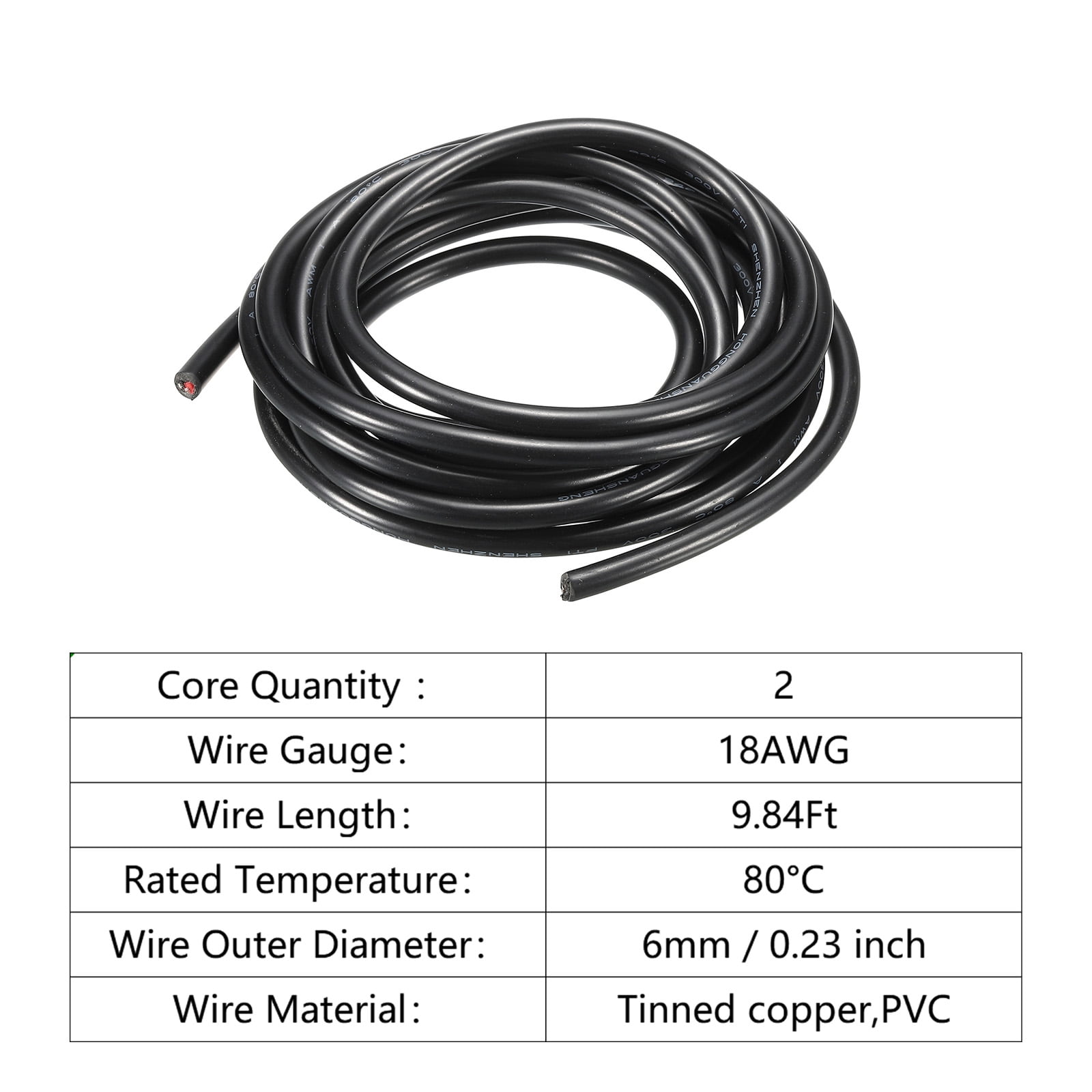Uxcell 18AWG Electrical Wire 2 Conductors UL2464 Tinned Copper 10Ft Low Voltage Black