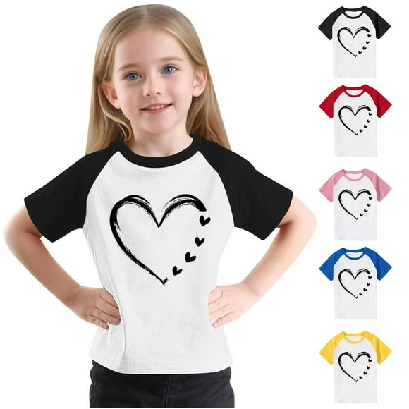 Feancey Heart Graphic Tees for Toddler Girls Soft Cute Short Sleeve T Shirts Summer Casual Loose T-Shirt Crewneck Tops Clearance Sales Yellow 9 Years