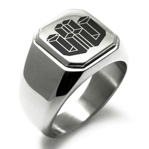 Stainless Steel Letter U Initial 3D Cube Box Monogram Engraved Engraved Square Flat Top Biker Style Polished Signet Ring