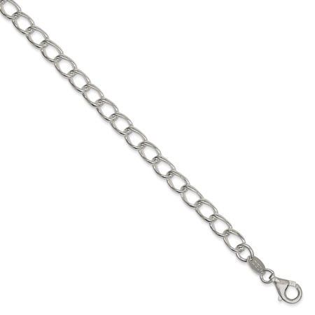 925 Sterling Silver Rhodium Plated Half round Wire Curb Chain; 8 inch; Lobster (Fancy) Clasp