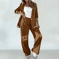 thumbnail image 2 of Womens Pants Sets Dressy Casual 2 Piece Outfits Ribbed Cuffs Long Sleeve Button Up Suit Blazers and Wide Leg Pant (M, Brown), 2 of 7