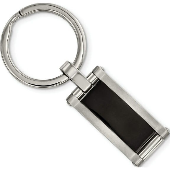 Stainless Steel Brushed And Polished Black Acrylic Key Ring (64.55 X 17) Made In China srk145