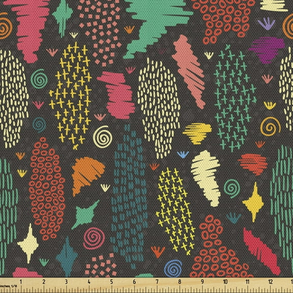 Ambesonne Boho Fabric by the Yard Upholstery, Hand Sketched Random Shapes, 3 Yards, Dark Taupe Multicolor