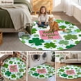 thumbnail image 5 of Pink St. Patrick's Day Round Area Rug 7Ft Washable Circle Rugs for Dorm Laundry Room, Green Shamrock Leaves Blue Cloud Non-Slip Carpet Floor Mats Indoor Outdoor Carpet Runner Aesthetic Home Decor, 5 of 8
