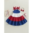 thumbnail image 2 of 4th of July Toddler Little Girl Outfit Fourth of July Red White and Blue Dress American Flag Tiered Dresses, 2 of 9