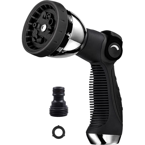 Heavy Duty Metal Garden Hose Nozzle with Thumb Control, 10 Spray Patterns for Watering Plants, Car Washing, Pet Showering and Cleaning