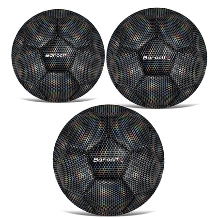 Barocity Iridescent Soccer Balls Set of 3 - Mixed Sizes Black Official Match Balls with Reflective Hex Pattern Sport Soccer Balls for Indoor and Outdoor Training and Practice Games- Sizes 3 4 and 5