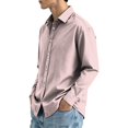 thumbnail image 5 of Men's Regular Fit Formal Long Sleeve Shirt Solid Color Lapel Collar Button Front Business Office Daily Wear,S,Pink, 5 of 8
