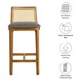 thumbnail image 3 of Counter Stool Chair, Gray, Fabric, Wood, Rattan, Bar Pub Cafe Bistro Dining Kitchen Hospitality Restaurant, Modern Contemporary, HB37093, 3 of 9