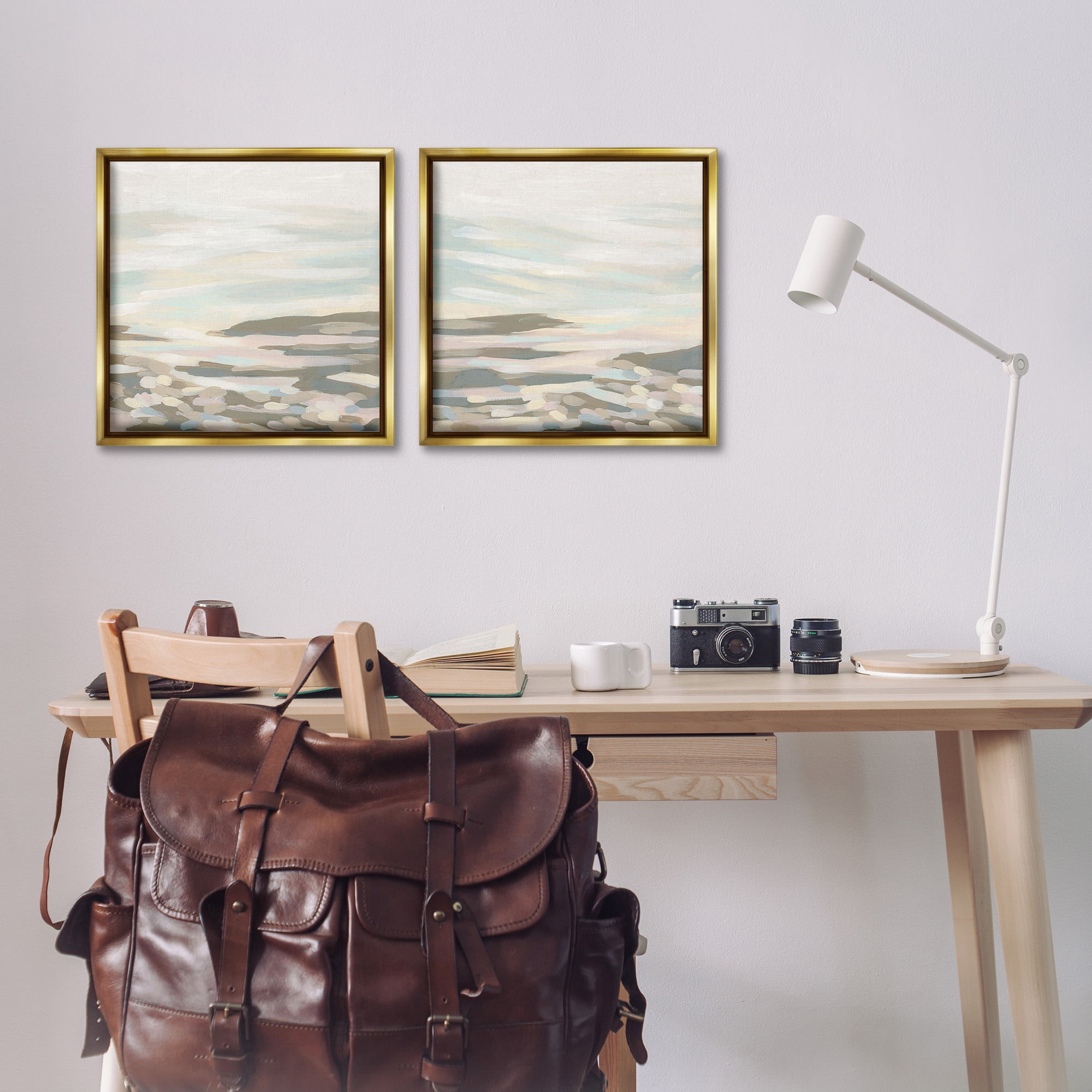 Stupell Industries Brushed Desert Landscape Abstract Painting Gold Floater Framed Canvas Art Print Wall Art, 18 x 18, Set of 2
