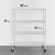 SafeRacks NSF Certified 4-Tier Steel Wire Shelving with Adjustable Shelves and Wheels - 1400 lb Capacity - 60 x 24 x 72