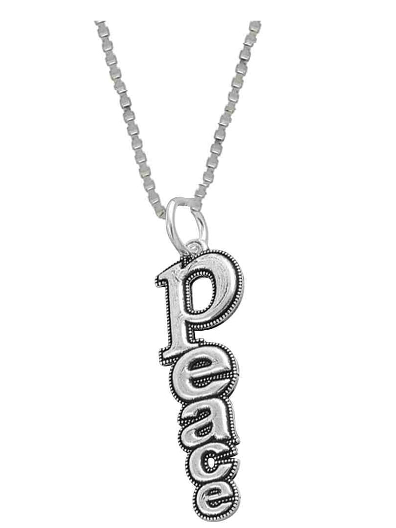 NEW “Peace” Word & Sign Sterling Silver Pendant Charm Necklace