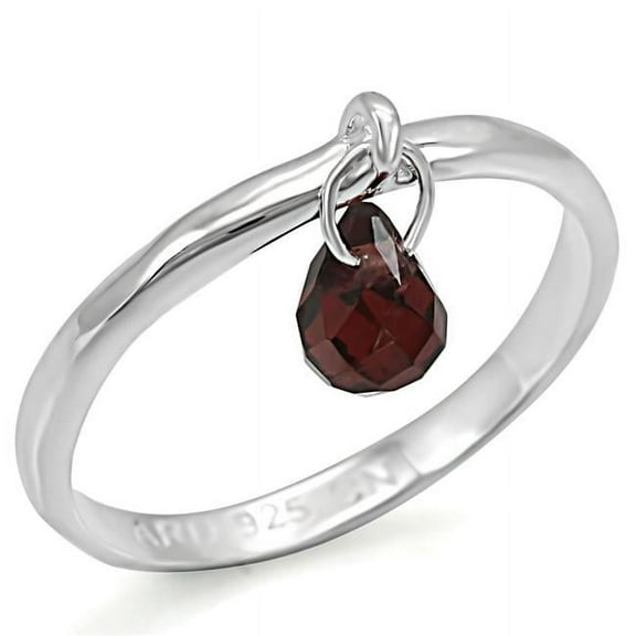 Alamode LOS320-10 Women Silver 925 Sterling Silver Ring with Genuine Stone in Garnet - Size 10