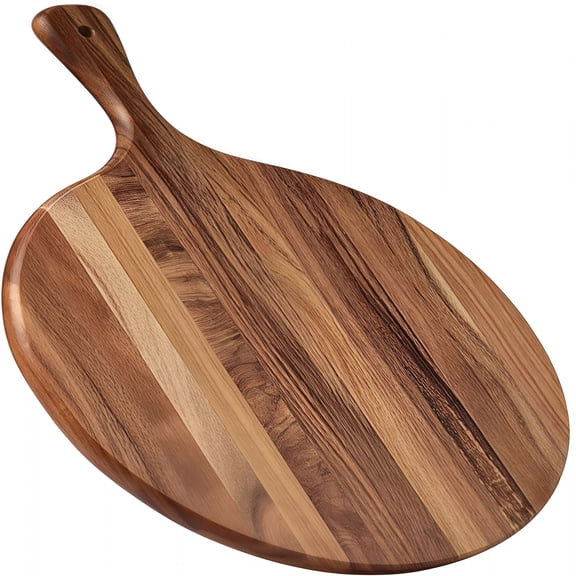 BPPEG 16" Acacia Wood Round Cutting Board with Handle, Large Charcuterie Serving Tray, Wooden Chopping Block for Kitchen