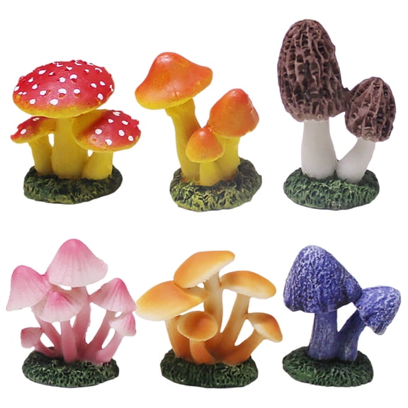 6pcs Miniature Mushroom Figurines Set Outdoor Garden Decor Small Mushroom Ornaments for Aquarium and Yard Decoration