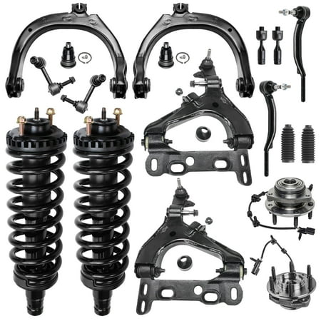 Detroit Axle - 18pc Front End Suspension Kit for 2002 Chevy Trailblazer EXT GMC Envoy XL Bravada, 2 Wheel Bearing Hubs 4 Control Arms 2 Ball Joints 4 Tie Rods 2 Sway Bars 2 Struts 2 Boots Replacement