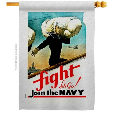 US Brotherhood H183062-BO 28 x 40 in. Fight Lets Go House Flag with Armed Forces Navy Double-Sided Decorative Vertical Flags Decoration Banner Garden Yard Gift