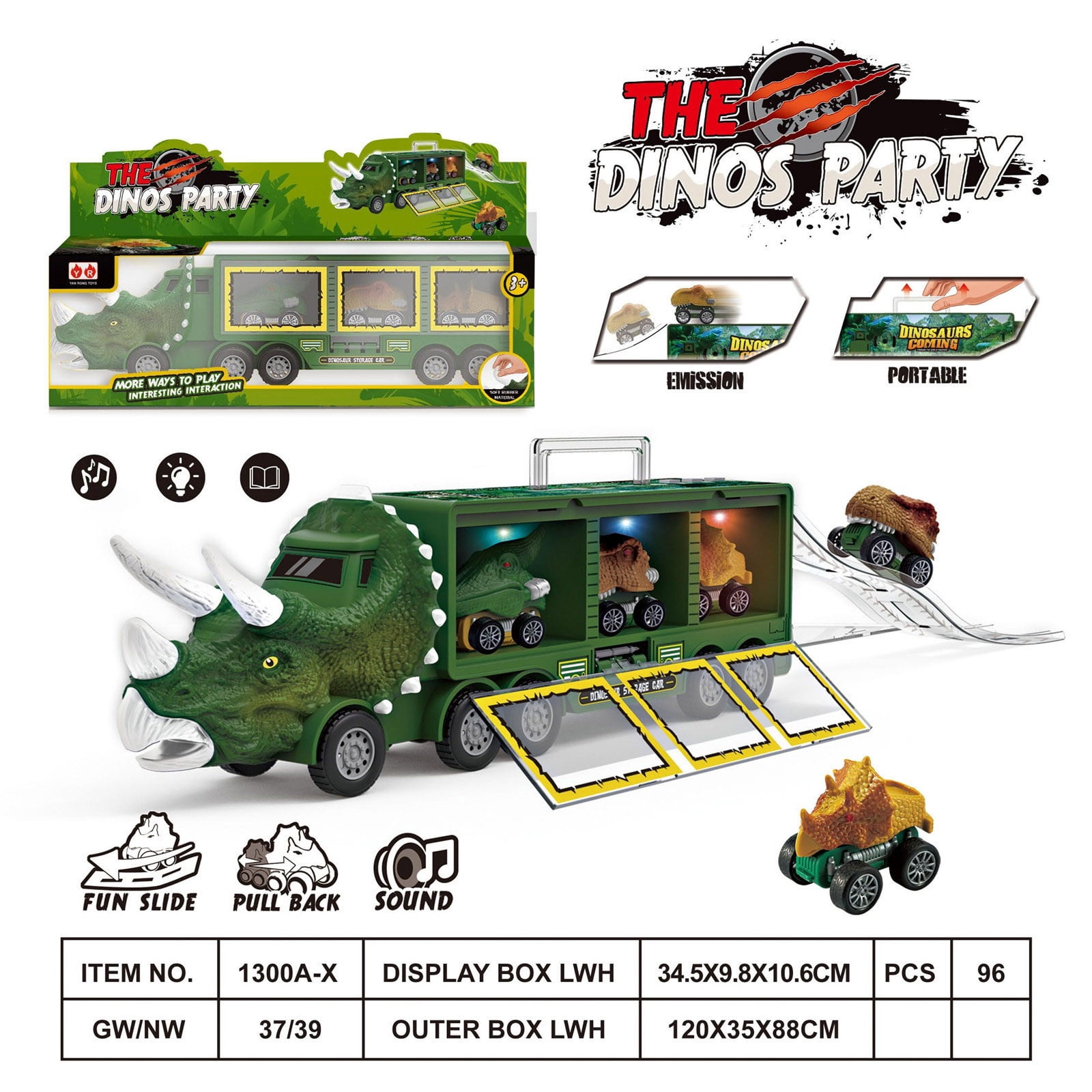 PPgejGEK Stocking Stuffers for Kids Dinosaur Model Toy Storage Car Dinosaur Transport Car Light and Music Children's Toy Car