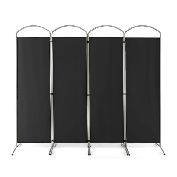 4 Panels Room Divider, 6 Ft Folding Privacy Screen with Stable Metal Frame, Freestanding Fabric Wall Divider and Separator, Portable Room Partition Screen for Home, Office, Hospital, Black