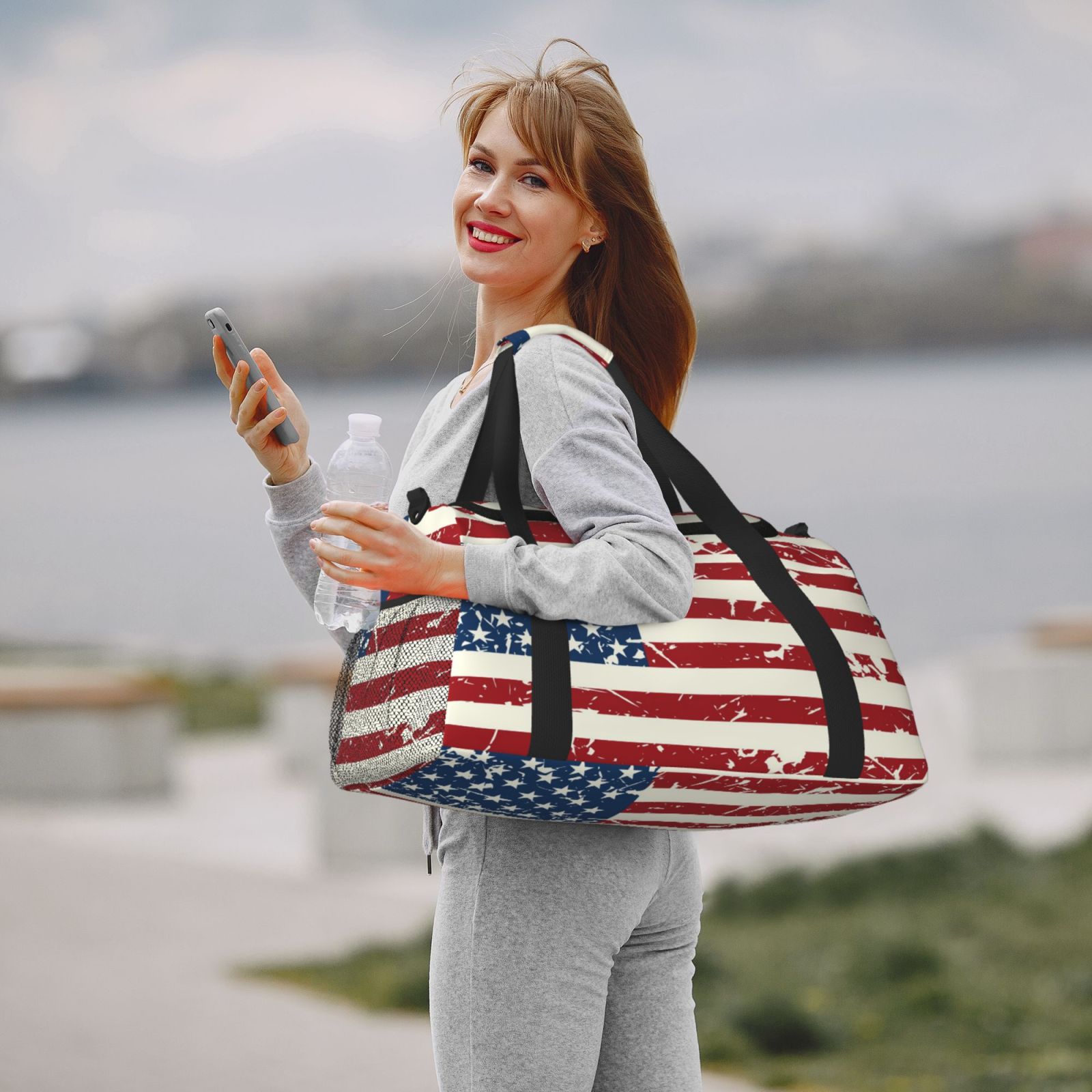 Defioc Vintage American Flag Print Hand Travel Bag - Foldable Travel Duffel Bags for Men Women -Sport Gym Bag - Overnight Travel Duffel Bag - Adjustable Shoulder Strap