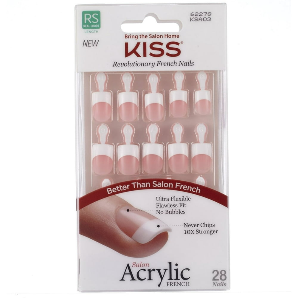 KISS Salon Acrylic French Nail Kit, Real Short Length 28 ea (Pack of 6 ...