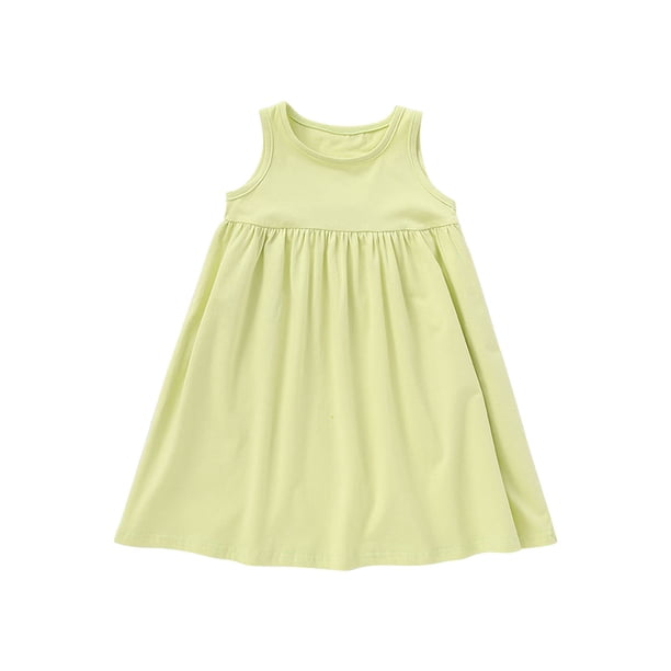 Odeerbi Vestido de Verano de Tanque de Algodón A-Camisola Sin Mangas de Color Sólido Para Niños