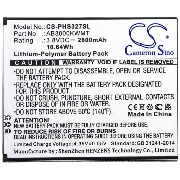 2800mAh AB3000KWMT Battery for Philips CTS327 Xenium S327