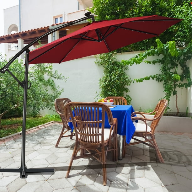 10ft solar patio offset umbrella burgundy Costway 10FT Patio Offset Umbrella Solar LED 360degrees Rotation Burgundy