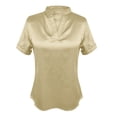 thumbnail image 5 of Endives Womens Satin T-shirt V Neck Short Sleeve T Shirt Elegant Blouse Womens Top Summer Outfits Khaki, 5 of 7