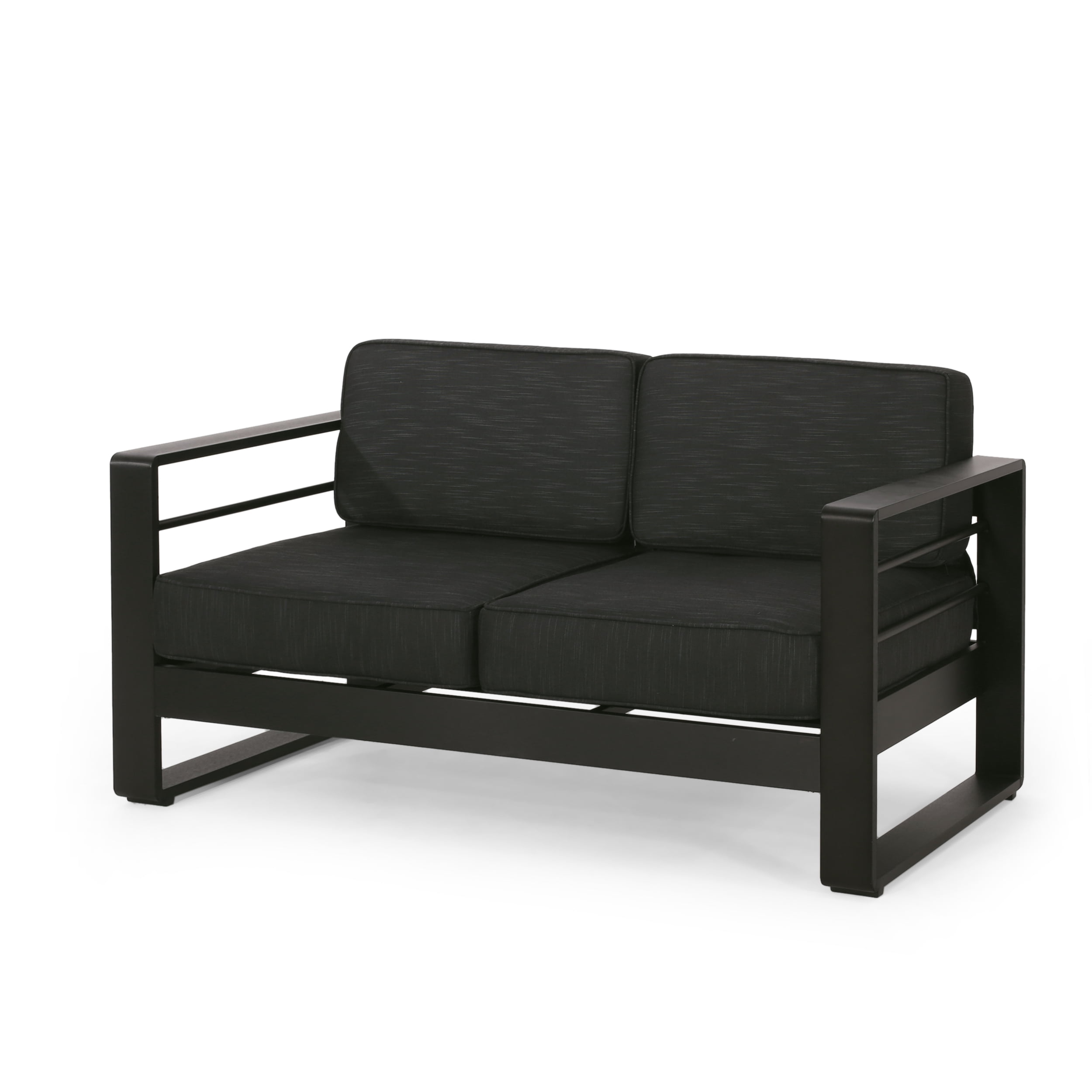 Outdoor Double Seat Sofa, Acacia Wood Frame Leisure Couch for Patio Garden, Teak and Beige