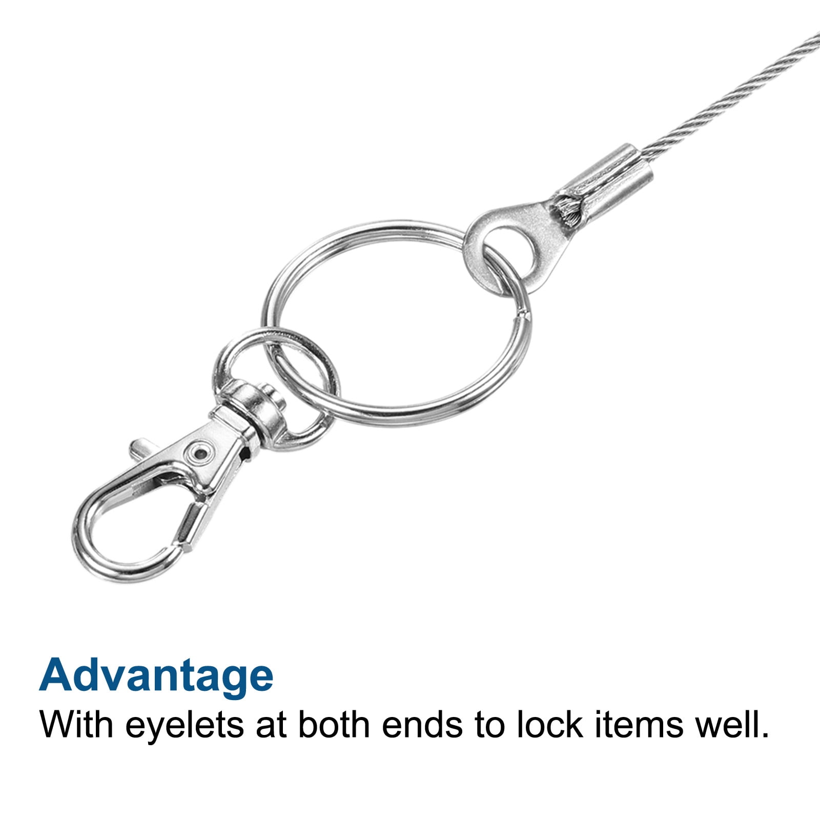 Unique Bargains Lanyard Cable Rope with Key Ring for Secure Silver Tone 1.5mmx100cm