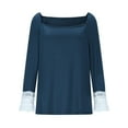 thumbnail image 4 of YODETEY Women’s Square Neck Top, Long Sleeve Women Slim Casual Fitted Tees Basic Tops, #Crewneck-Dark Blue,L, 4 of 6
