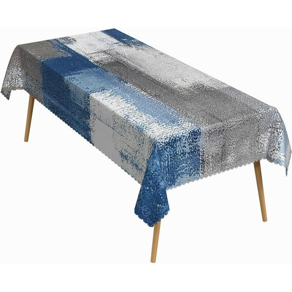 60x84 Inch Oil Painting Rectangle Tablecloth Grunge Abstract Art Blue Table Cloth Washable Durable Table Cover for Kitchen Dining Bedroom Studio Party Decor