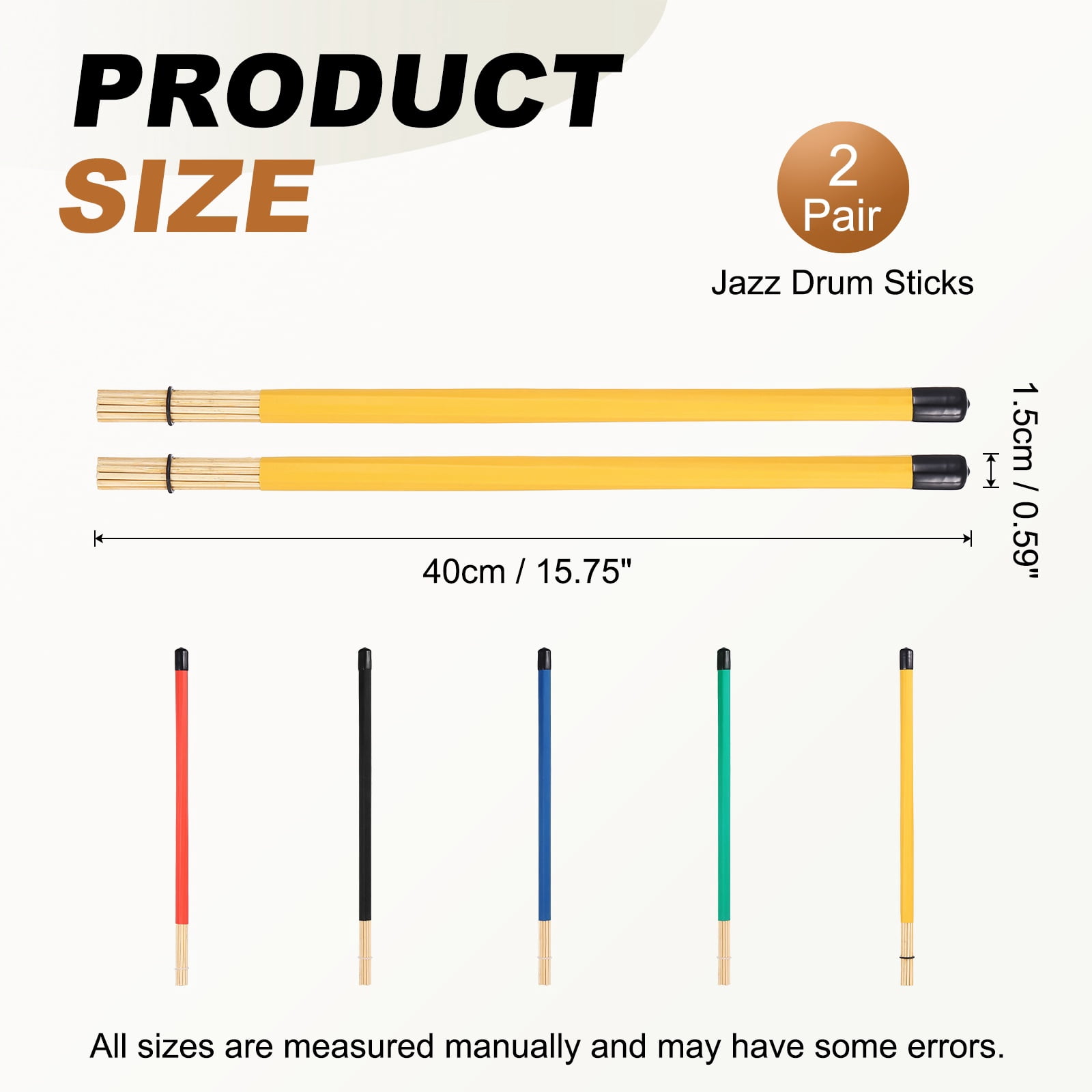 Uxcell Jazz Drum Sticks, 2 Pair Bamboo Rods Drum Brushes 19 Bundles Drumsticks for Jazz Folk Acoustic Performance Small Venue, Yellow(All Inclusive)