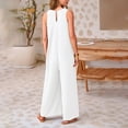 thumbnail image 5 of Fsqjgq Jumpsuits for Women White Overalls Trendy Casual Summer Rompers Sleeveless Jumpsuits Loose Baggy Rompers Wide Leg Pants Bib Overalls with Pockets Rompers Overalls for Women Loose Fit M, 5 of 7